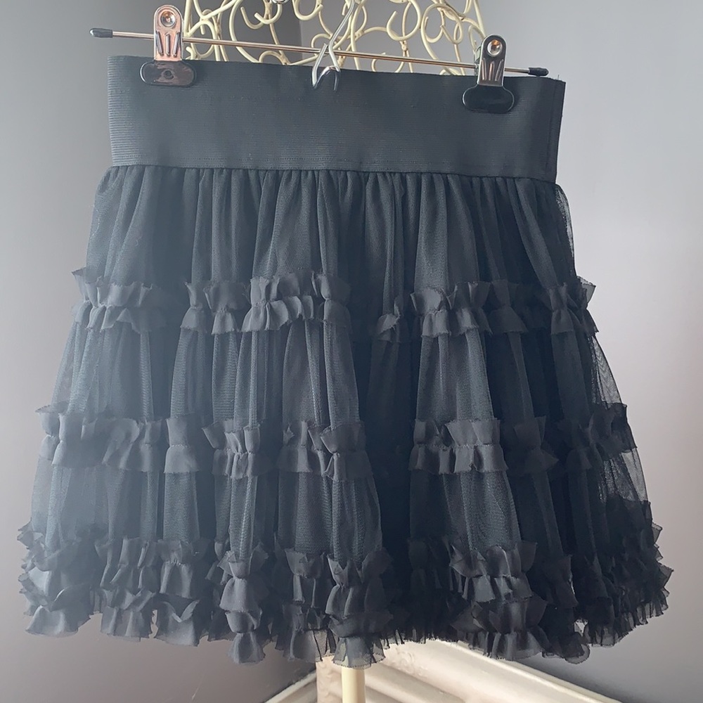 Cute black mini ruffled skirt, petticoat, goth lolita, mini tutu skirt, net EUC